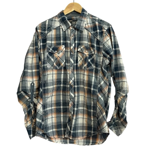 BKE Buckle Plaid Western Pearl Snap Standard Fit Button Down Men’s Shirt Size M - Picture 1 of 9